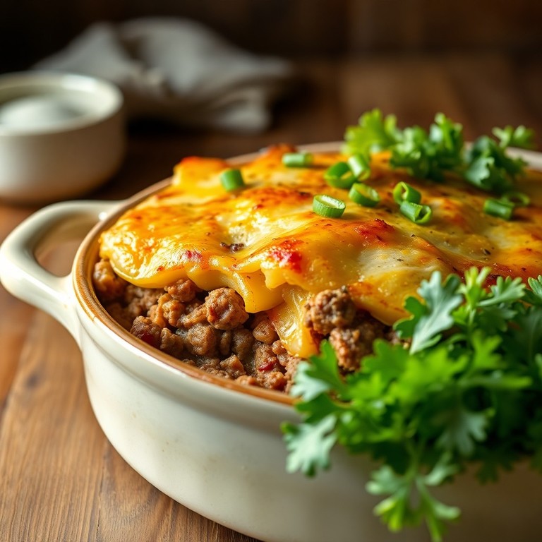 Gratín de Pasta y Carne Molida con Papas Ahumadas