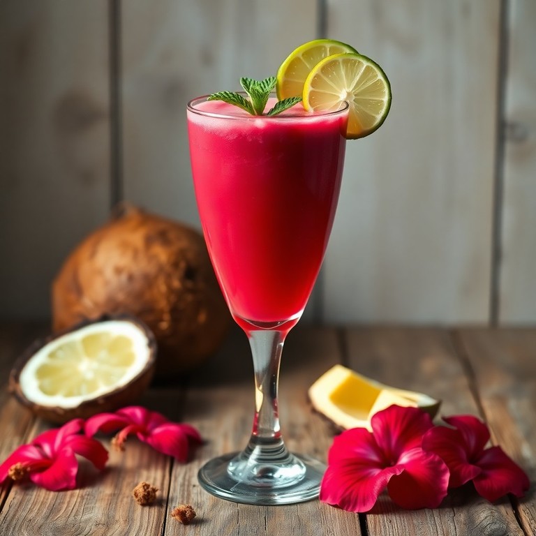 Velouté exotique hibiscus-mangue à la noix de coco