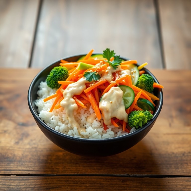 Rainbow Veggie Rice Bowl with Lemon-Tahini
