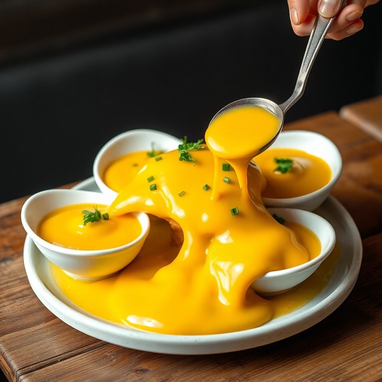Deconstructed Gouda Fondue with Turmeric-Sidewalk Gum Broth
