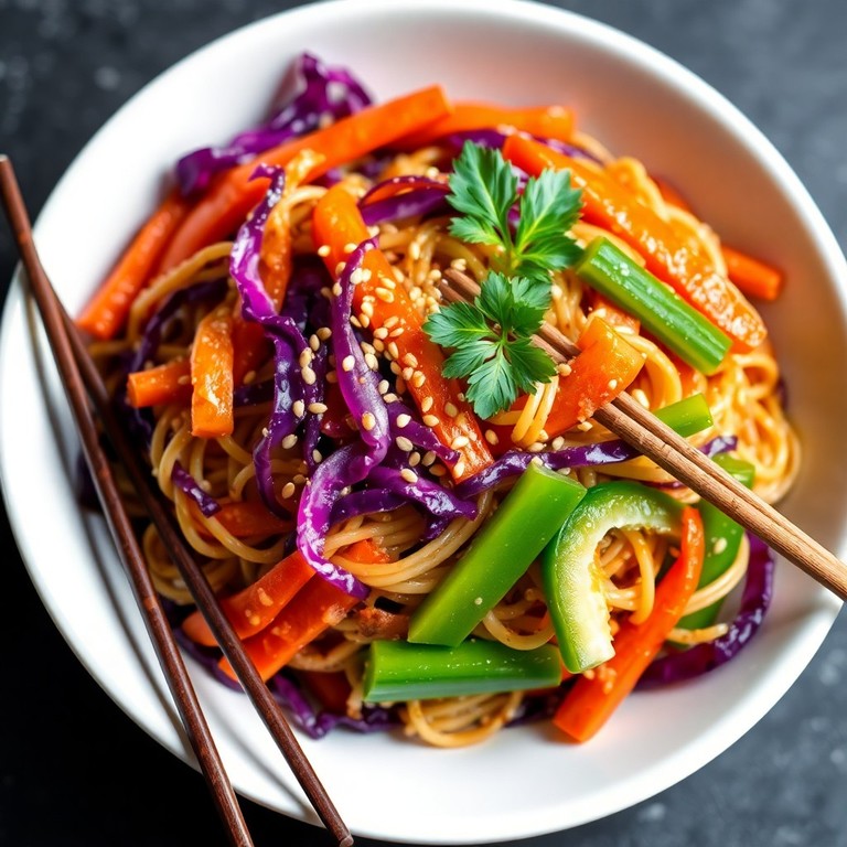 Yakisoba Vegano com Repolho Roxo e Gergelim