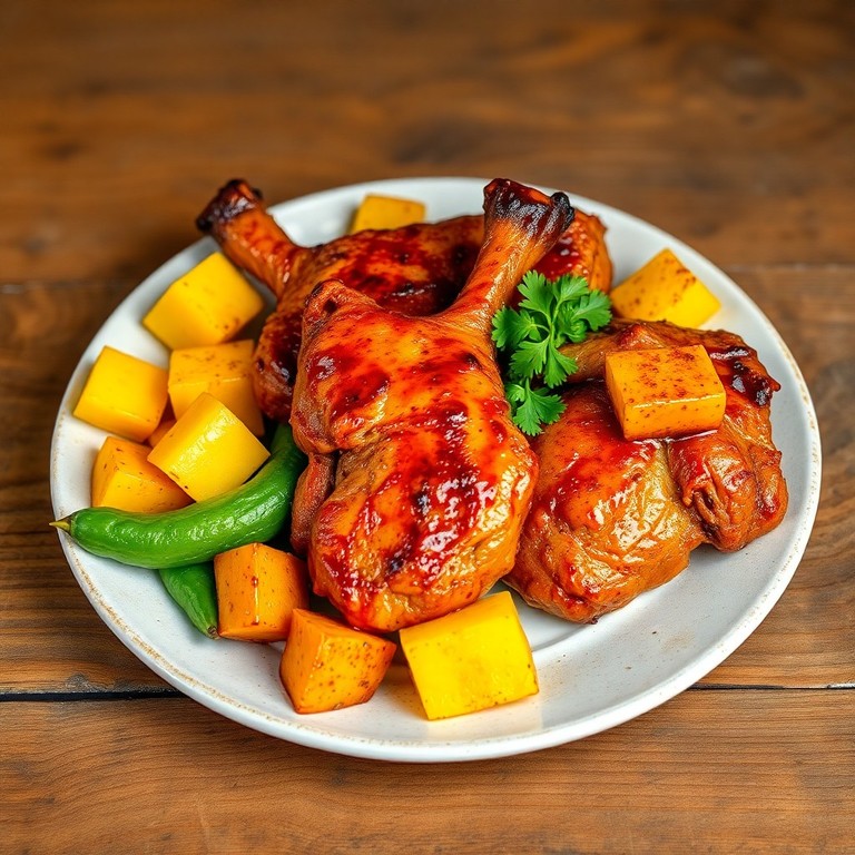 Pollo Asado con Auyama Glaseada y Vegetales Andinos