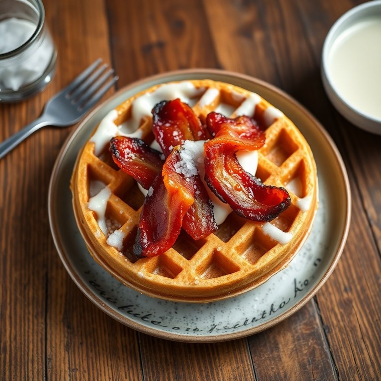 Waffles de Bacon Caramelizado com Espuma de Leite Salgada