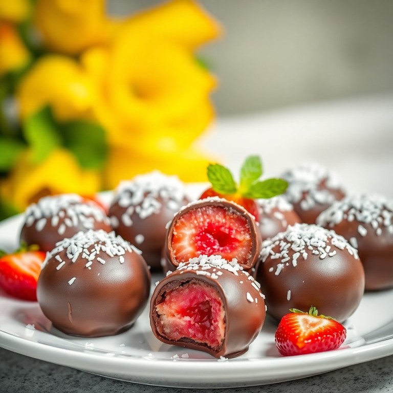 Bombom Gelado de Morango com Coco e Chocolate