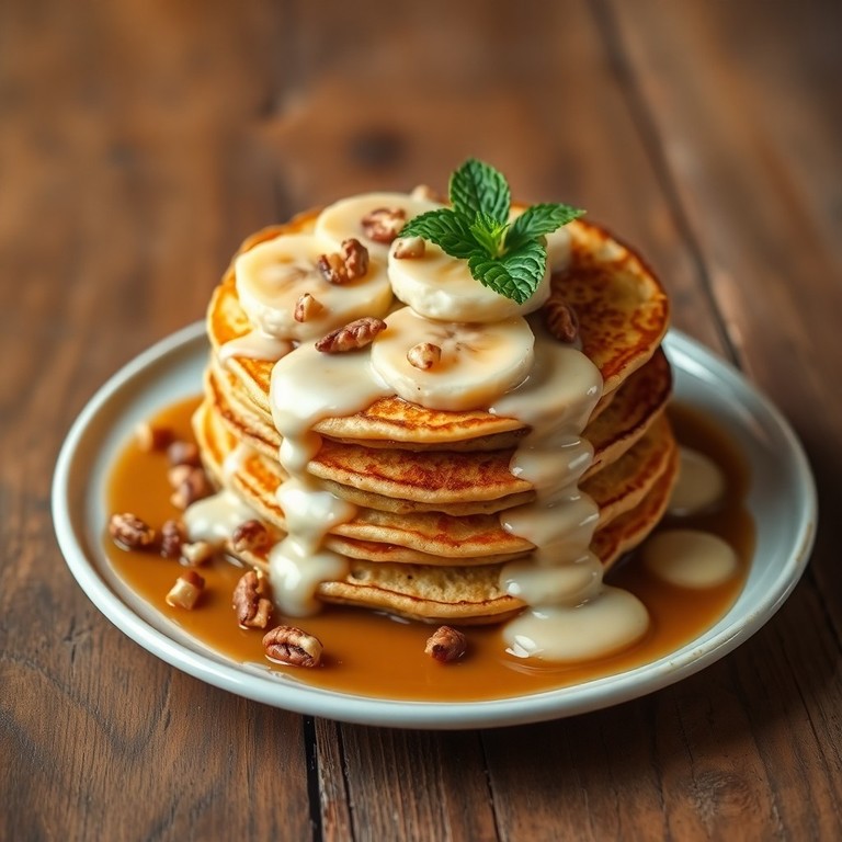 Блинчики с бананом и орехами под ванильным соусом