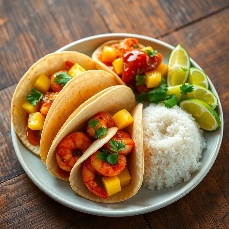 Tacos de Camarón al Gochujang con Arroz de Coco
