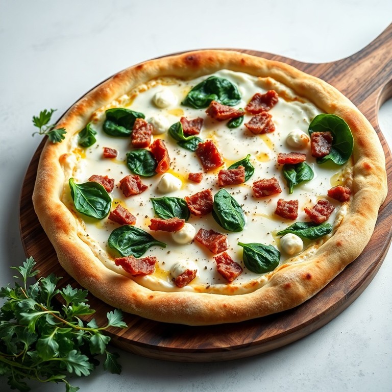 Pizza Blanche Gorgonzola, Épinards et Lardons