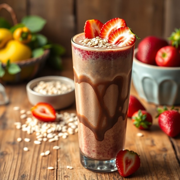 Smoothie Energético de Banana, Morango, Aveia e Achocolatado