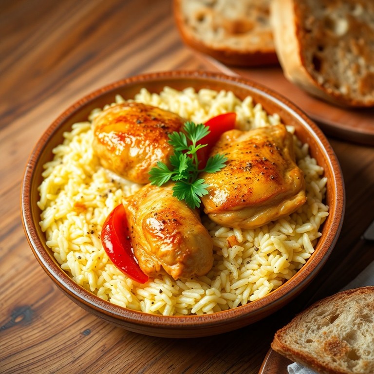 Arroz Meloso con Muslos de Pollo al Azafrán