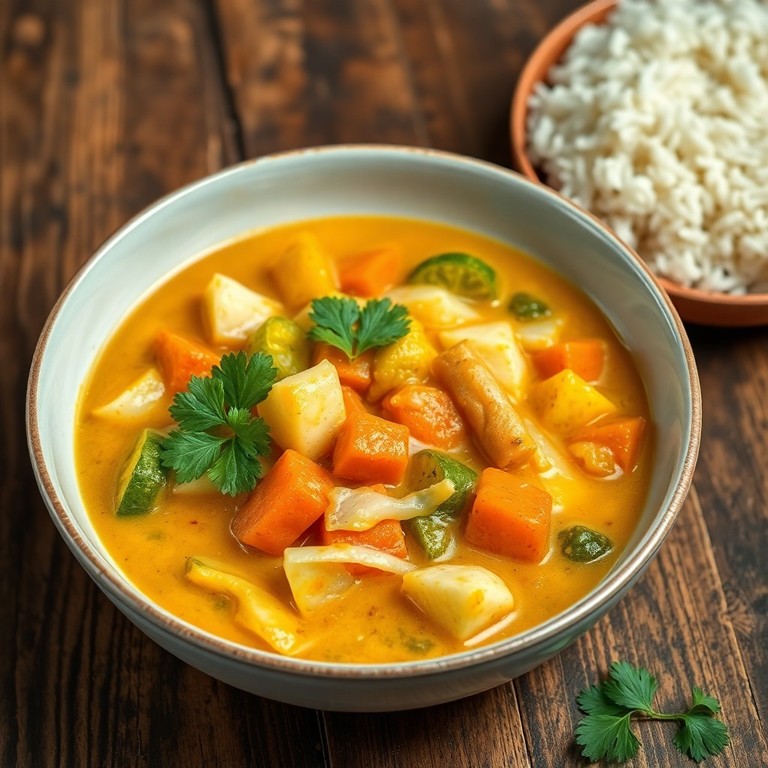 Weißkohl-Gemüsecurry mit Kokos und Reis