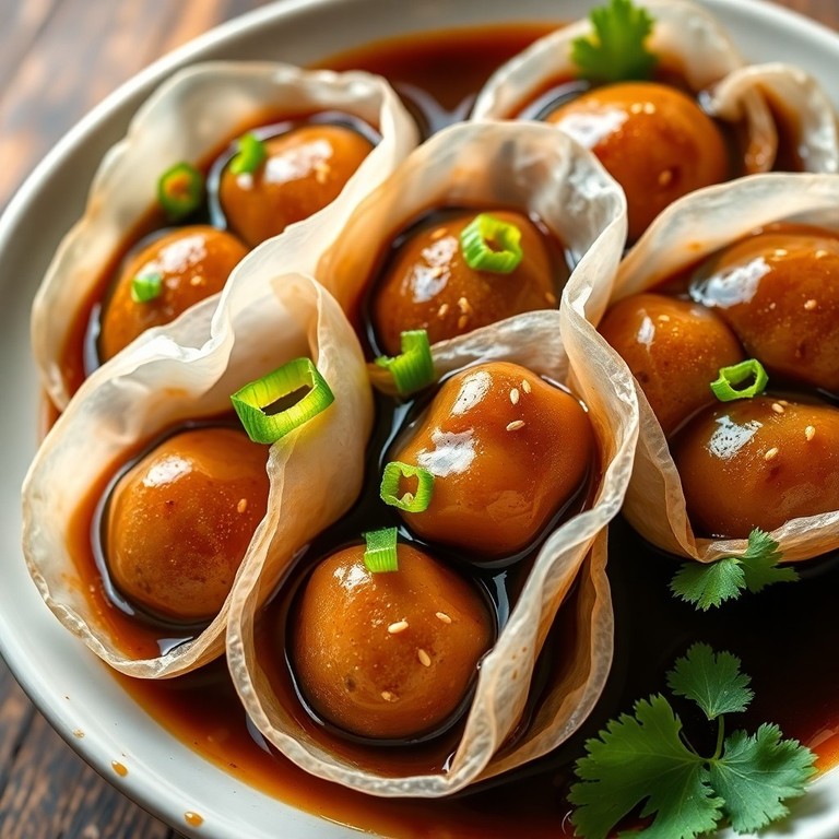 Tapioka-Tteokbokki mit Soja-Hoisin in Reispapier-Schalen