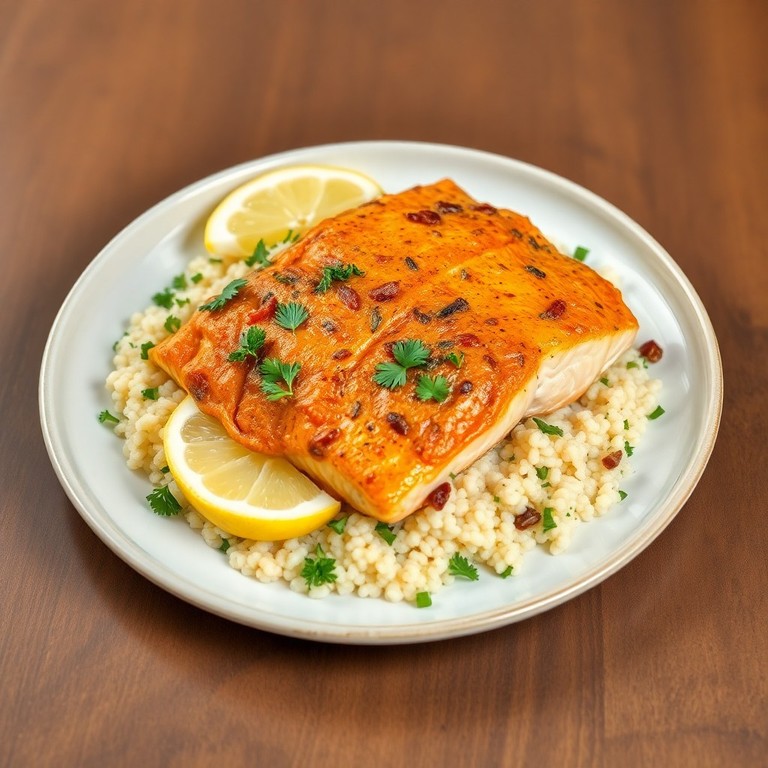 Mediterranean Hummus Salmon with Lemon Couscous