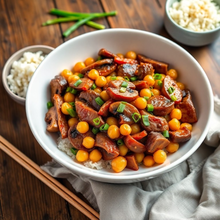 Salteado Oriental de Ternera, Garbanzos y Champiñones