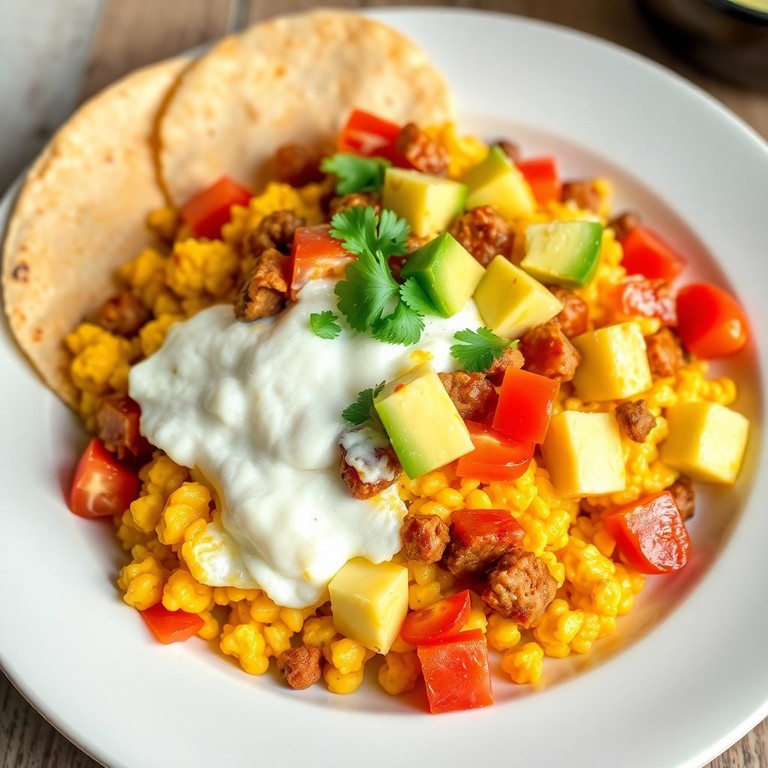 Revuelto Mexicano de Chorizo, Aguacate y Tomate