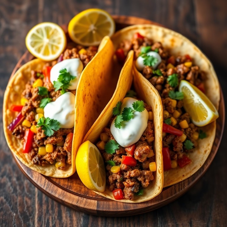 Tacos de Carne Molida con Vegetales Frescos y Tortillas de Maíz