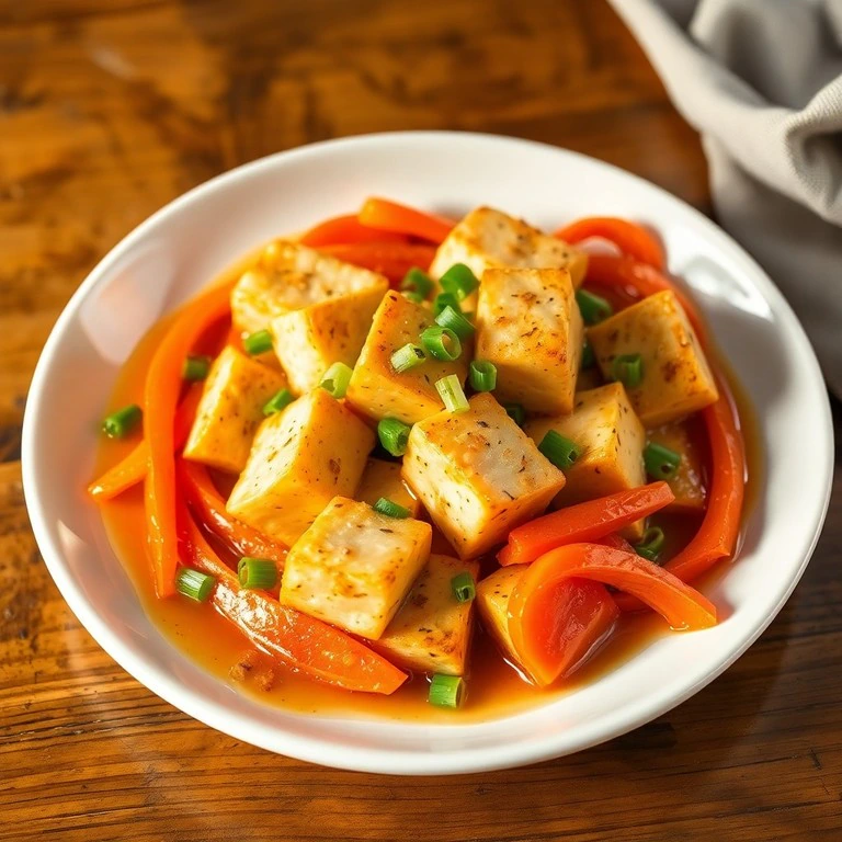 Tofu Cremoso com Alho Francês e Cenoura ao Molho de Gengibre