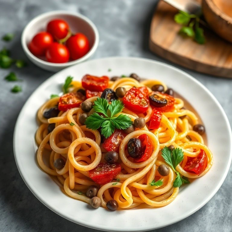 Glutenfreie Calamarata mit mediterraner Füllung und Tintenfisch-Optik