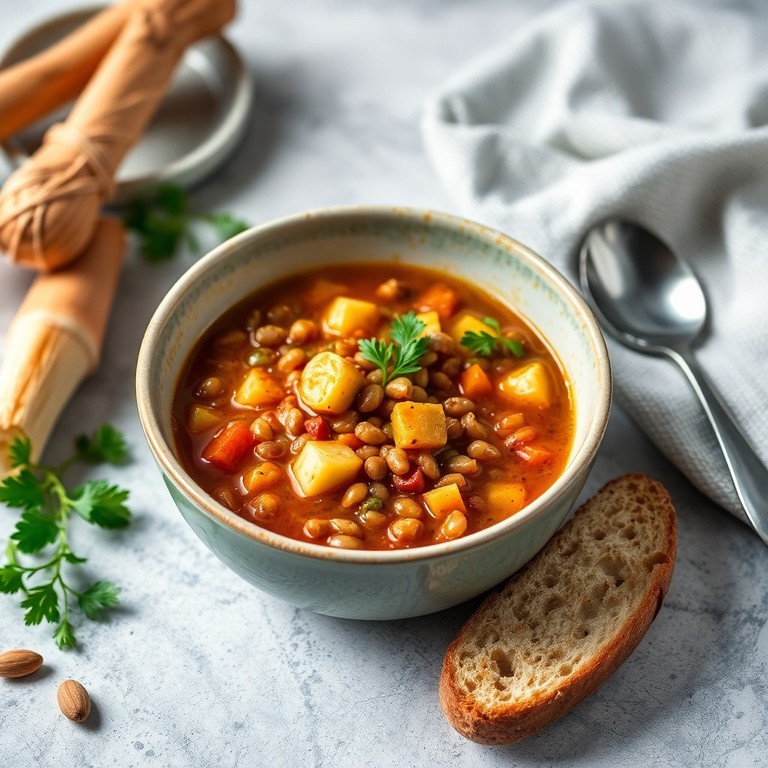 Geräucherte Paprika-Linsen-Suppe mit Pastinaken und Zucchini