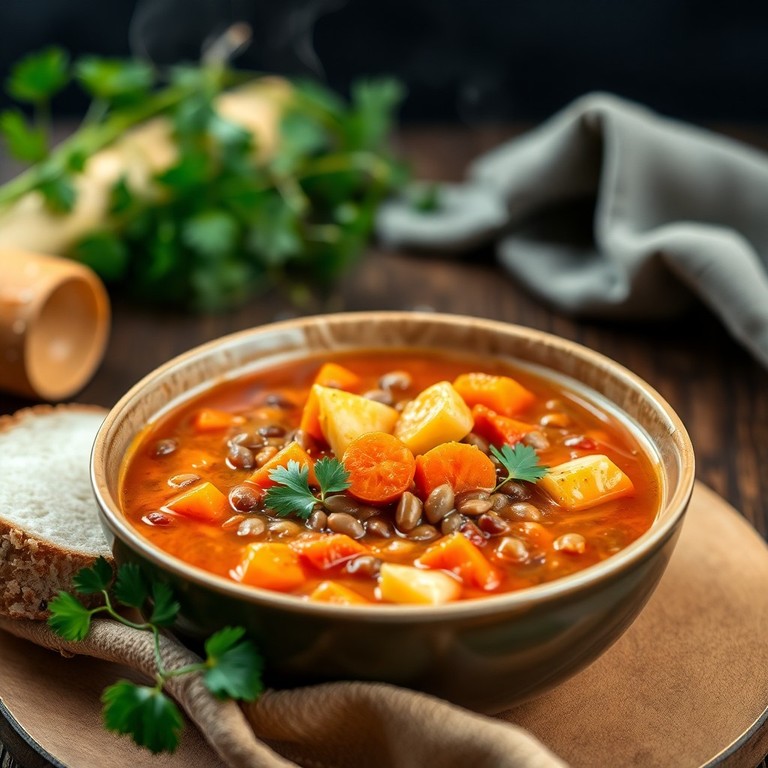 Geräucherte Paprika-Linsen-Suppe mit Pastinaken und Karotten