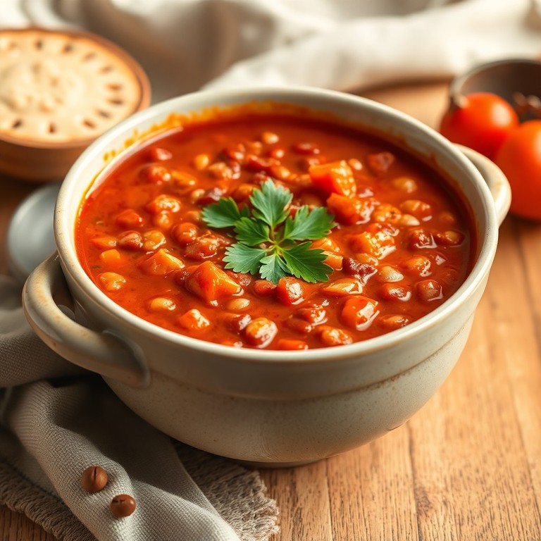 Geräucherte Paprika-Linsen Suppe mit kleinen roten Linsen
