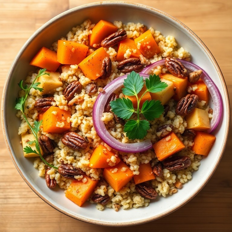 Boulgour aux Légumes d'Hiver Rôtis et Vinaigrette Balsamique avec Patate Douce