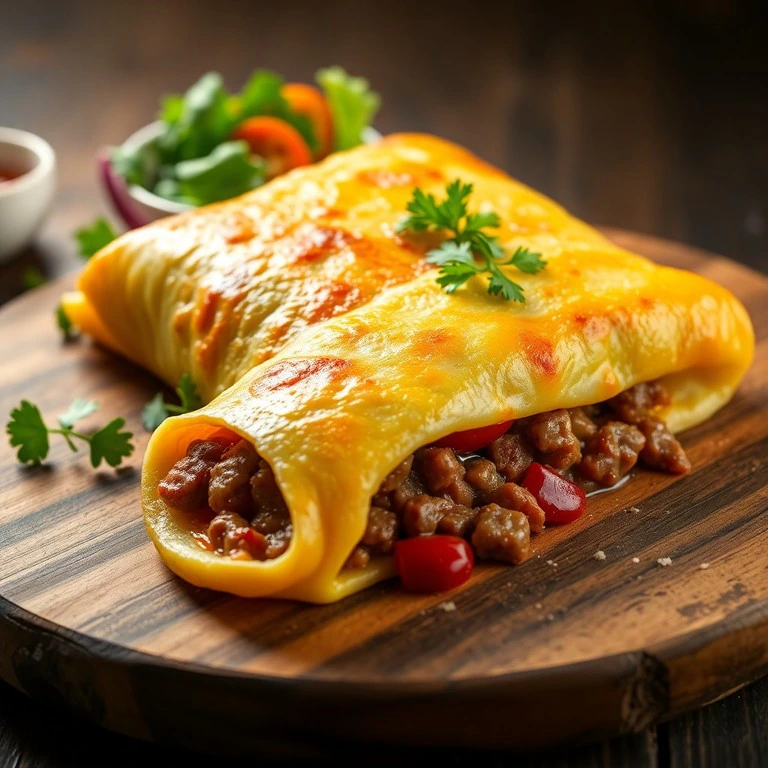 Rocambole de Omelete de Batata com Recheio de Carne