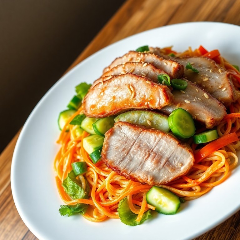 Salada Asiática Crocante com Macarrão e Bisteca de Porco