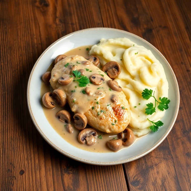Куриное филе в сметанном соусе с шампиньонами