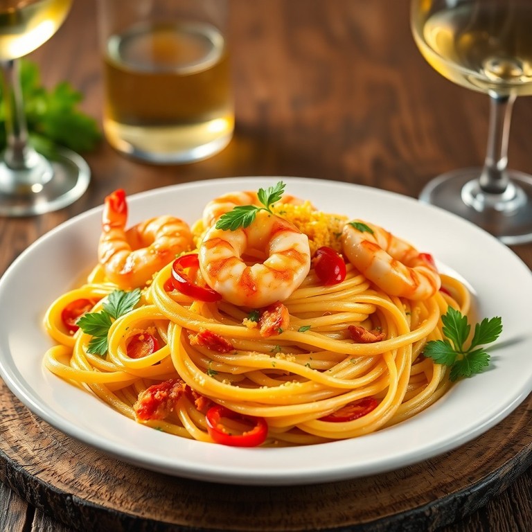 Pasta Aglio e Olio mit Garnelen