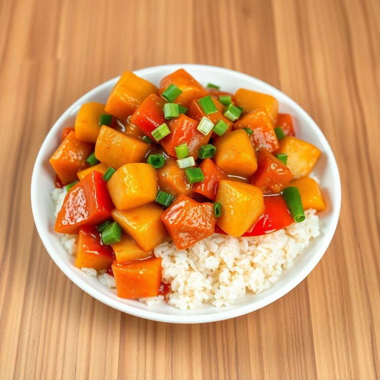 Frango Agridoce com Legumes Crocantes e Arroz Jasmin