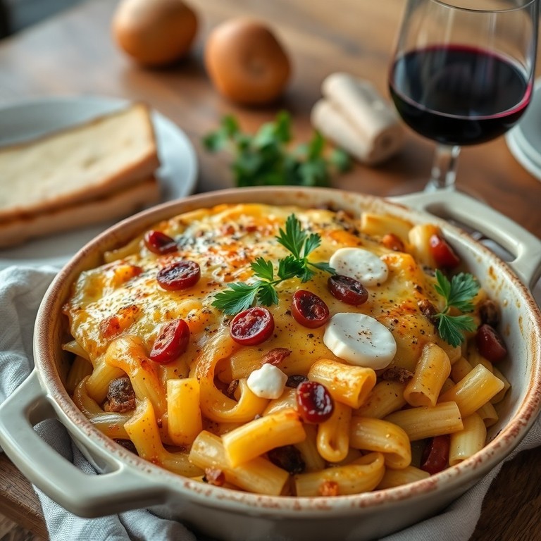Gratin de Pâtes aux Tomates Séchées, Lardons et Chèvre