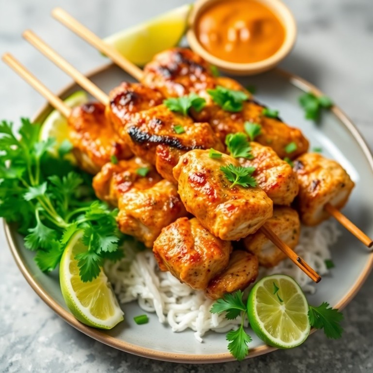 Nährstoffreiche Airfryer Hähnchen-Satay-Spieße (250kcal)