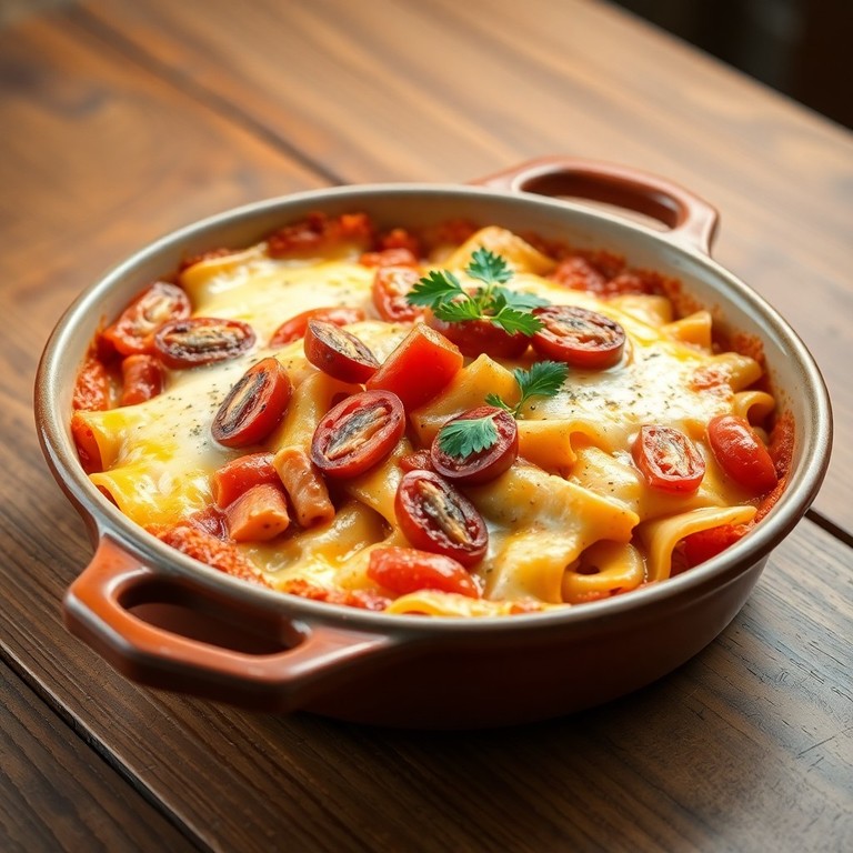 Macarrão Cremoso de Forno com Calabresa e Legumes