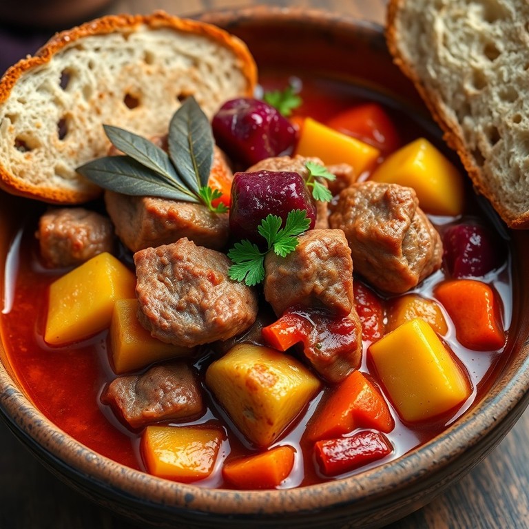 Estofado de Cerdo a la Jardinera con Betarraga y Papas Andinas