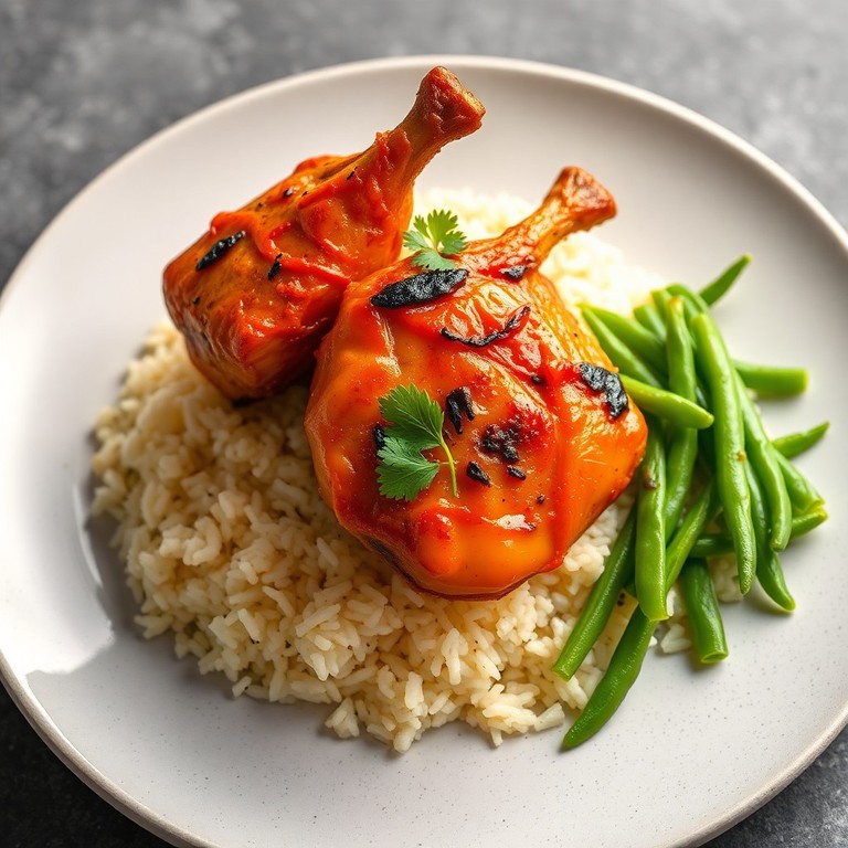 Poulet Tandoori revisité, Riz Basmati et Salade de Haricots Verts