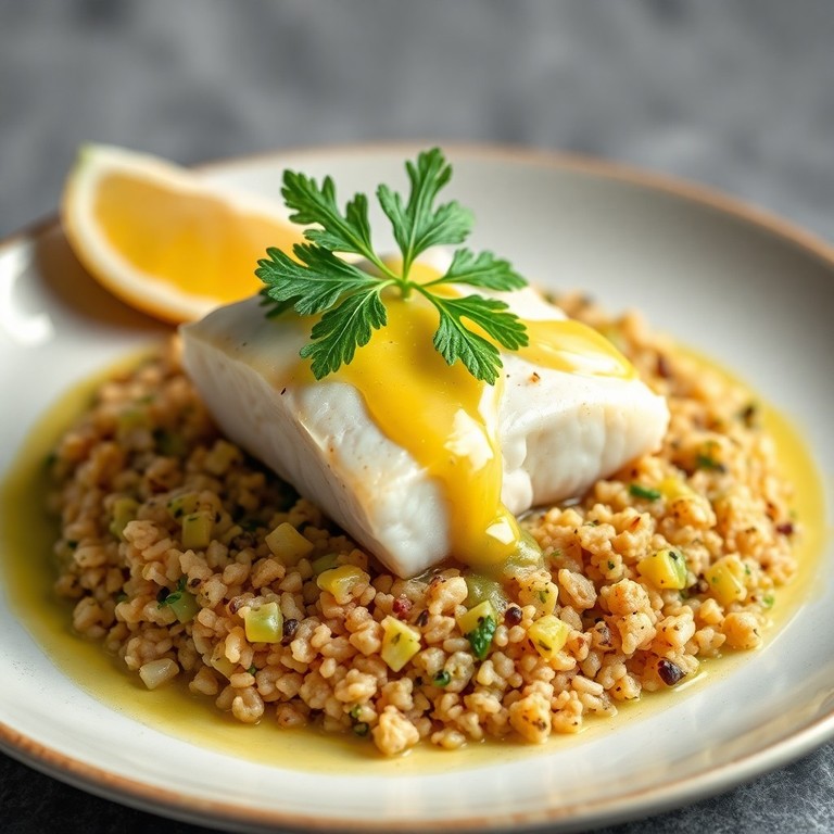 Cabillaud à la Vapeur, Boulgour aux Herbes et Sauce Citronnée