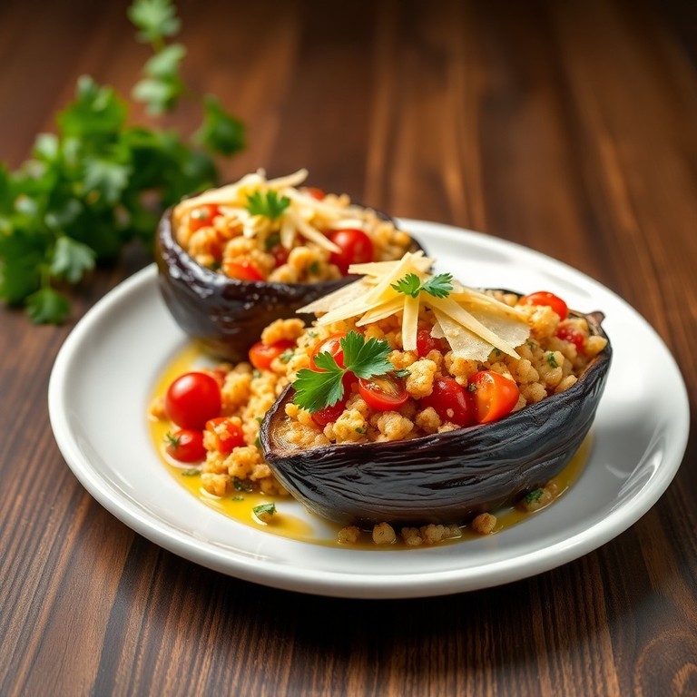 Baked Aubergine Stuffed with Tomato Couscous