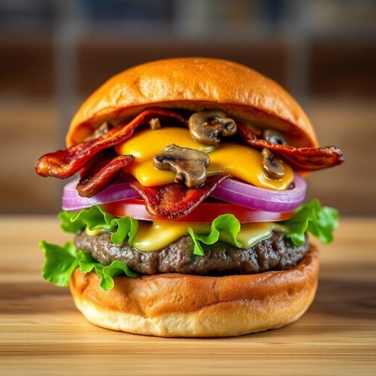 Hamburguesa Gourmet de Champiñones, Cheddar y Bacon Glaseado