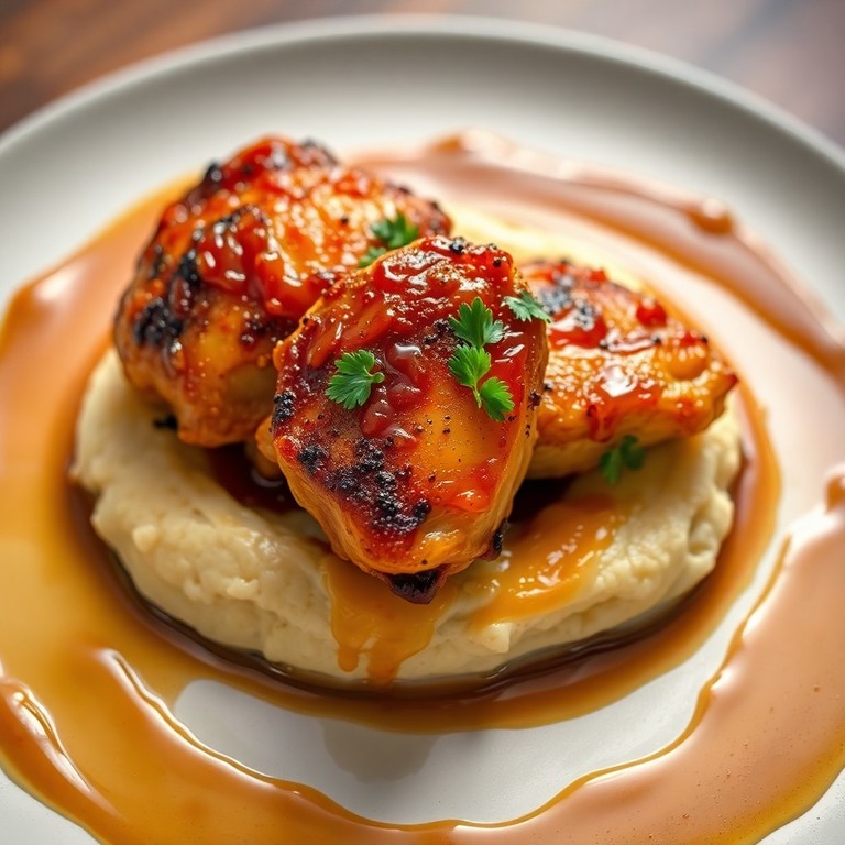 Karamellisierte Hähnchenkeulen auf Blumenkohlbett