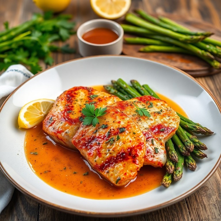 Award-Winning Spicy Lemon Shark Steaks with Herb Infusion and Garlic Roasted Asparagus