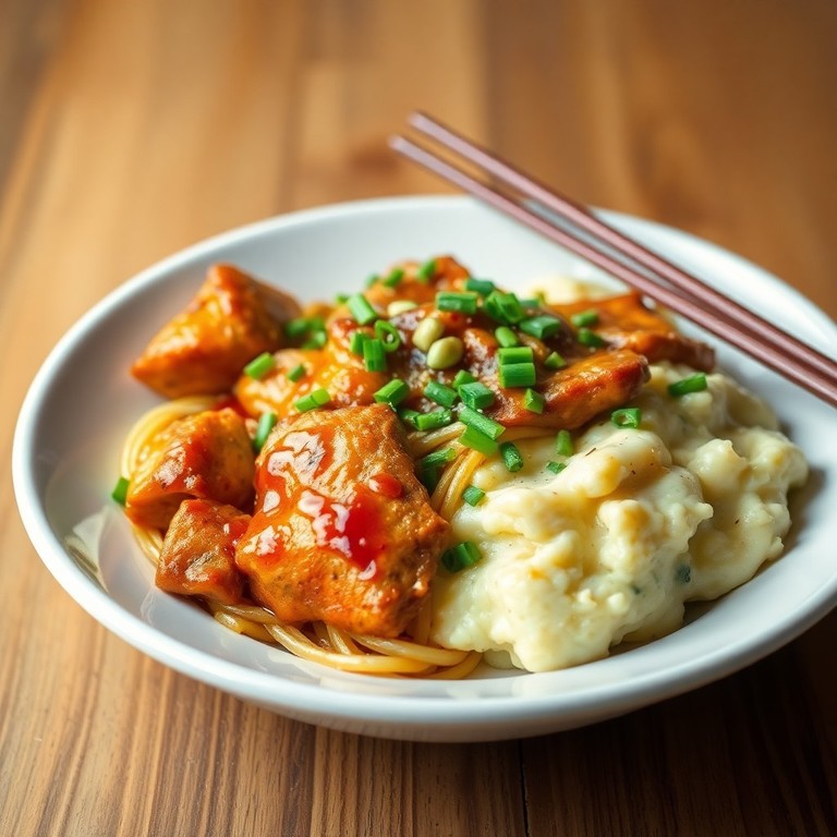 Poulet Teriyaki aux Nouilles et Purée de Pommes de Terre à la Française pour 2