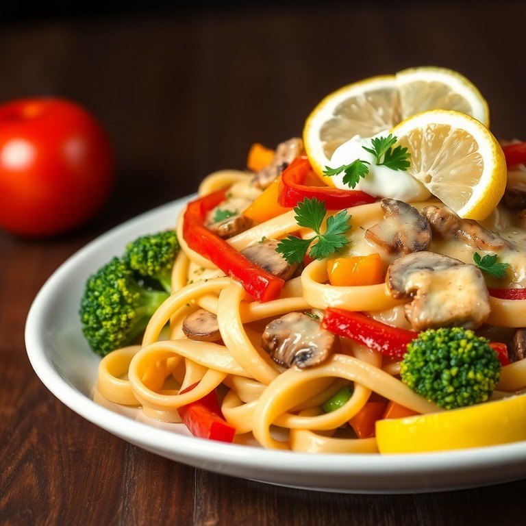 Gemüse-Käse-Bandnudeln mit Sauerrahm