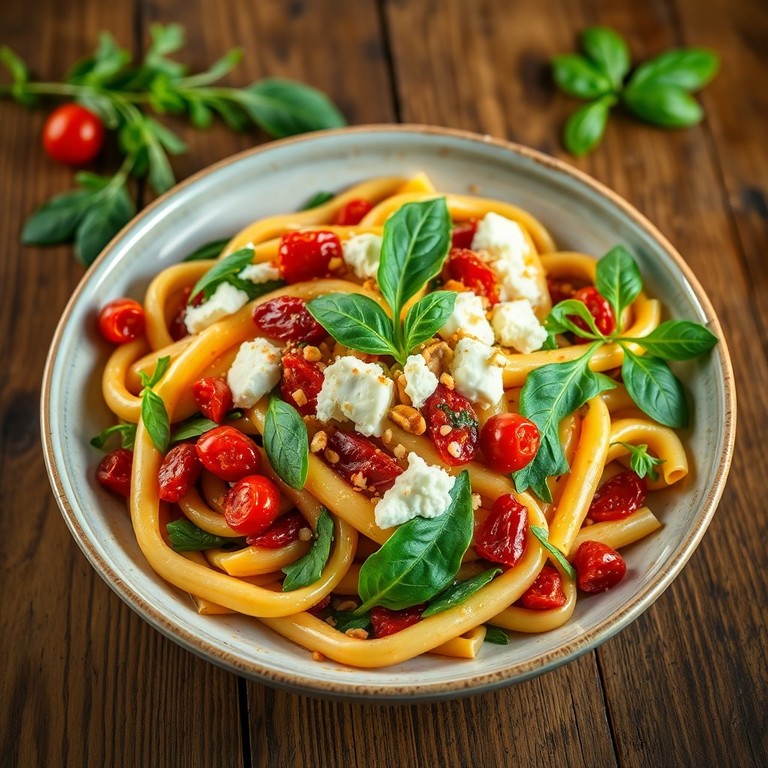 Mediterrane Nudeln mit Feta und sonnengetrockneten Tomaten