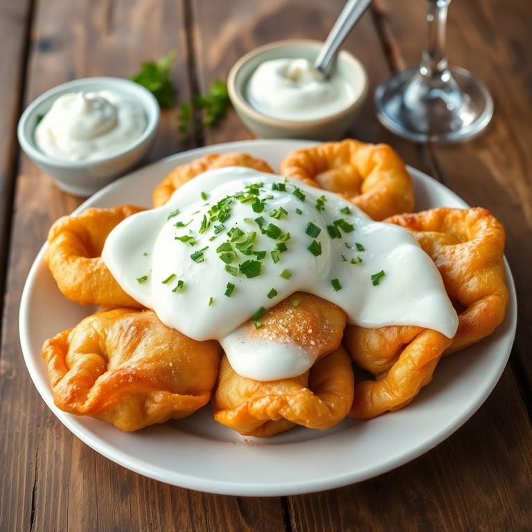 Klassischer Langosch mit Sauerrahm