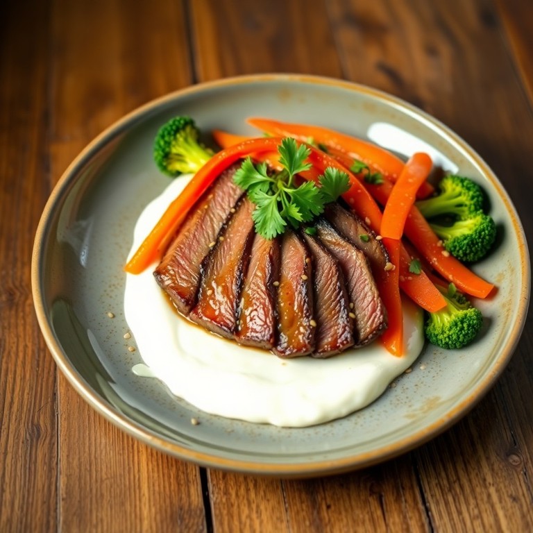 Asiatisches Rindersteak mit Wasabi-Mayo und Gemüse-Wok