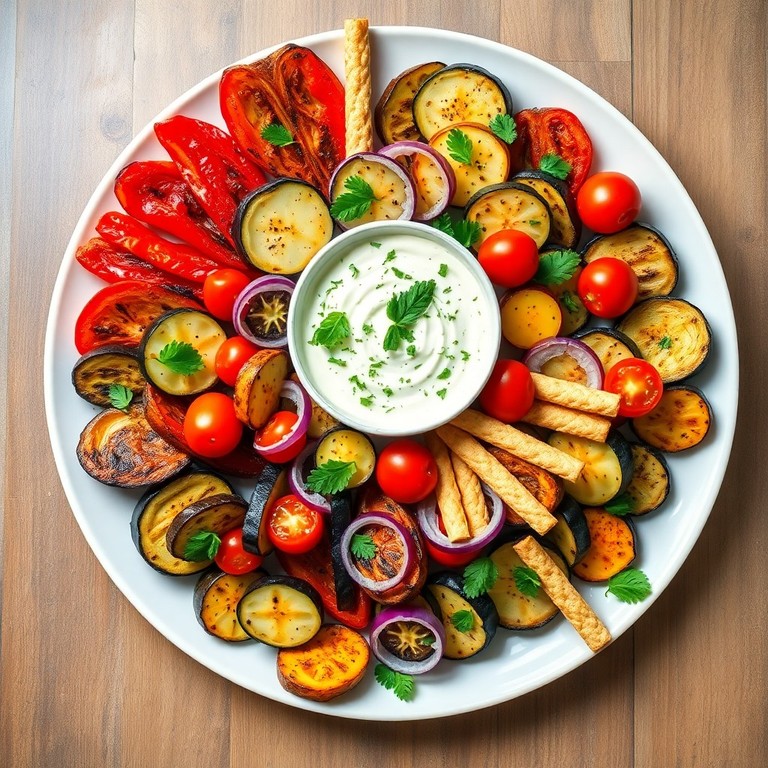 Mediterrane Gemüseplatte mit Kräuterdip