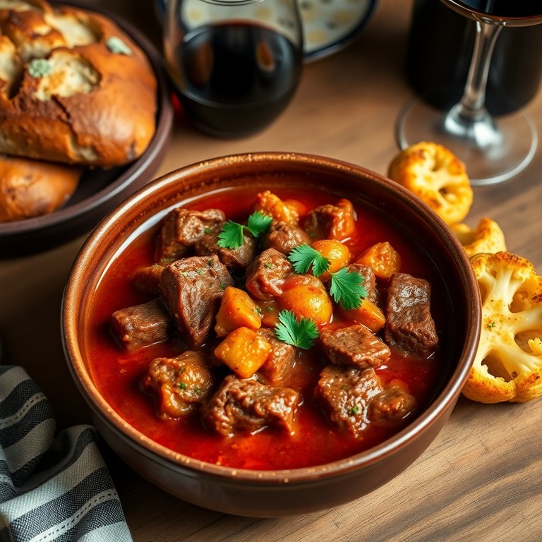 Rindergulasch mit geröstetem Blumenkohl