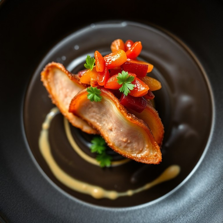 Crema Andina de Mashua Negra con Chancho Confitado y Chutney de Sancayo