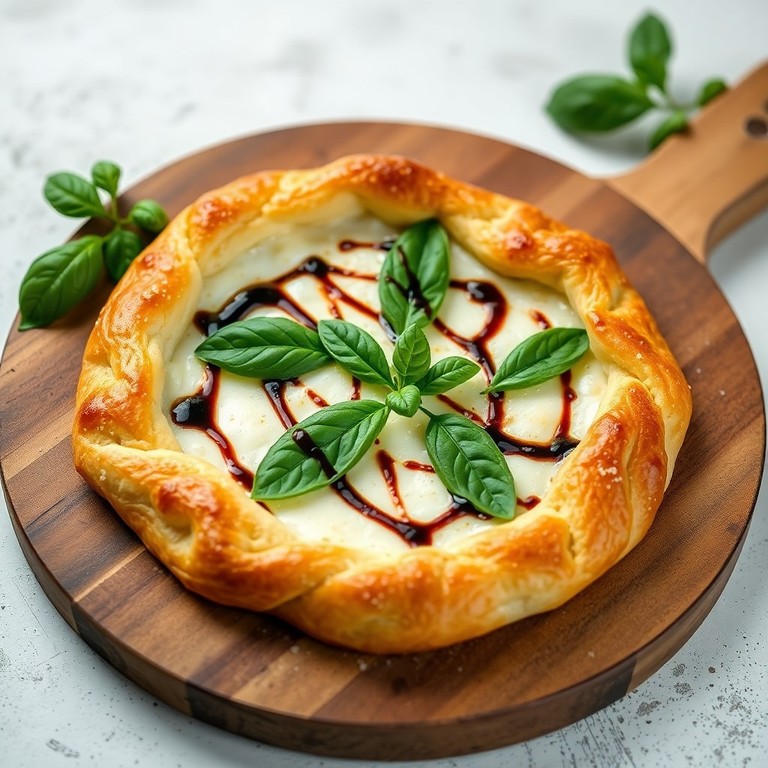 Pizza de Massa Folhada com Queijo Cremoso e Manjericão