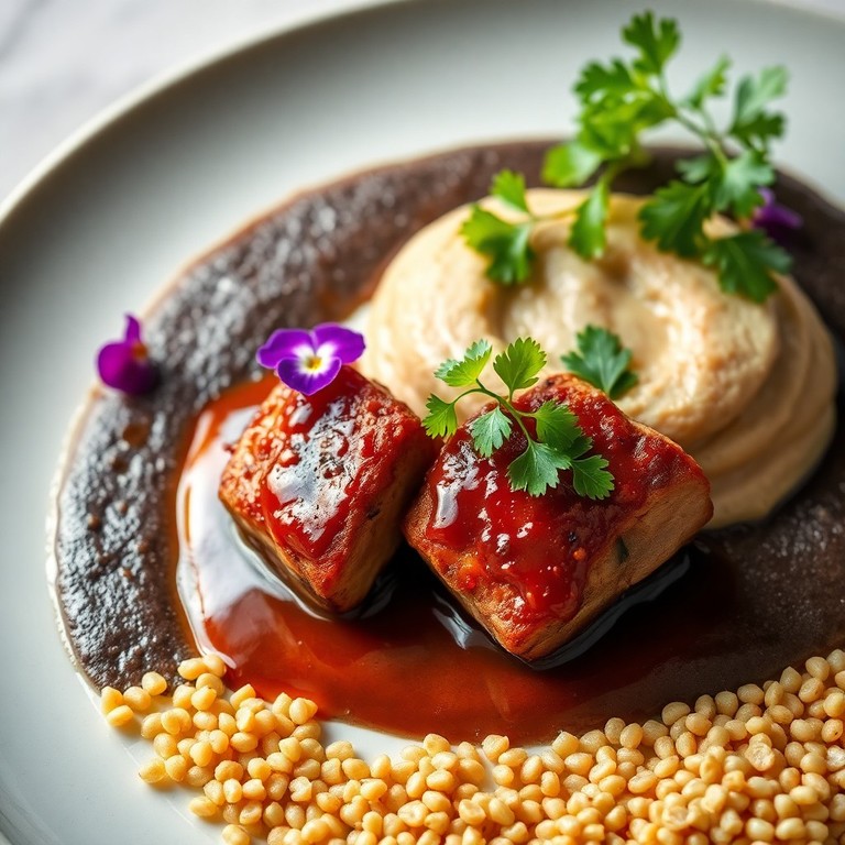 Mashua Negra Cremosa con Cerdo Glaseado en Salsa de Sancaya